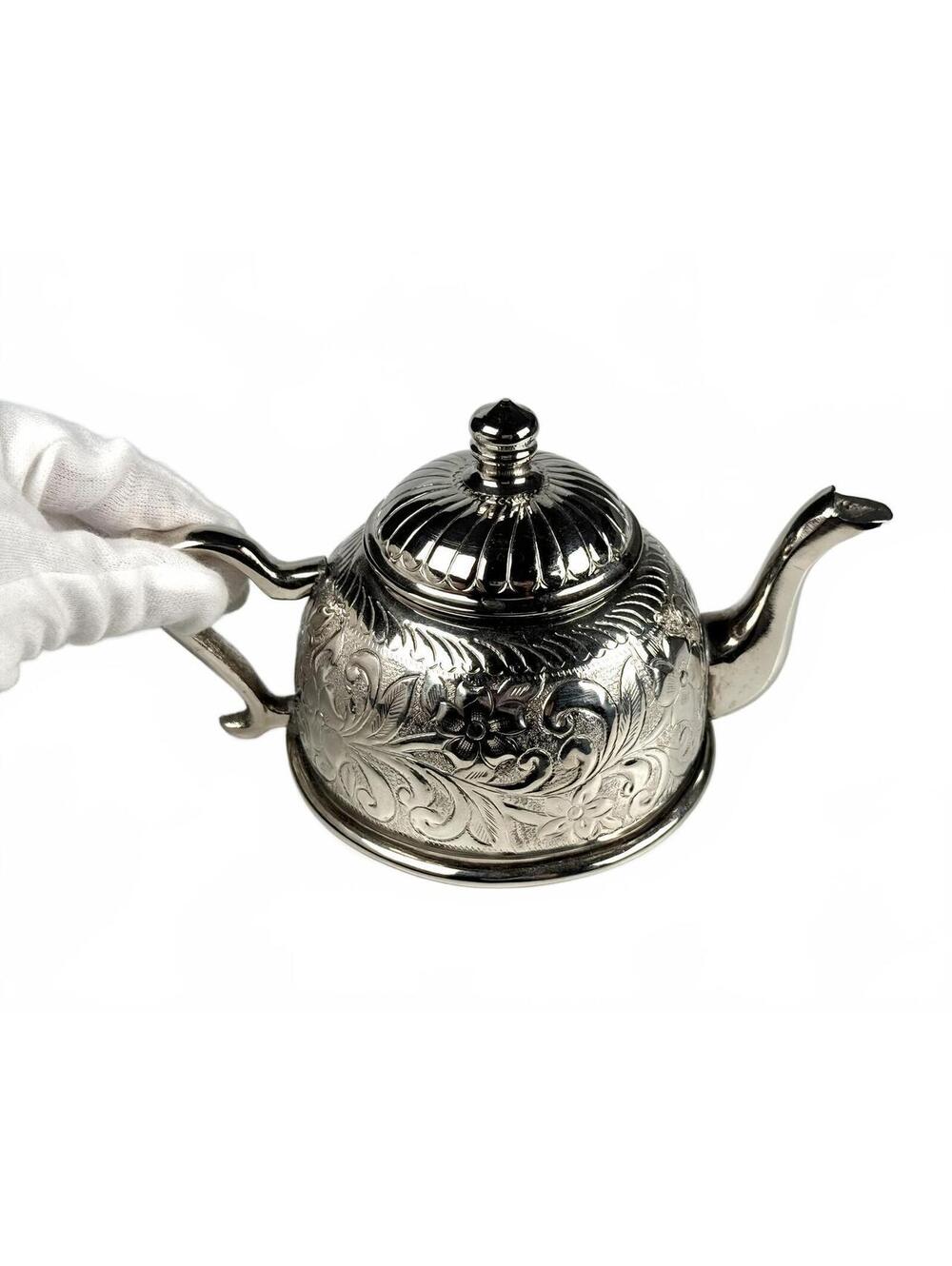 Vintage Mondher GMA Silver Plate Engraved Floral Teapot Tunisian Scroll Dome Lid